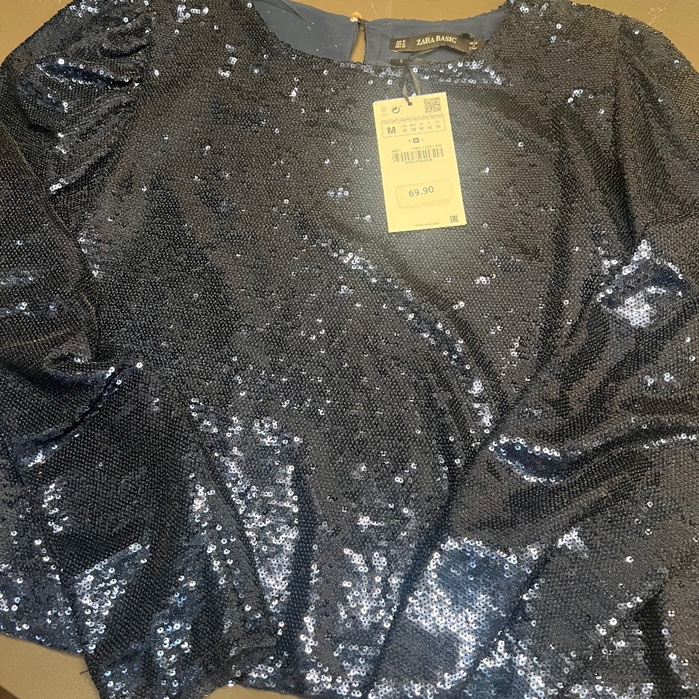 Zara Sequined Navy Top